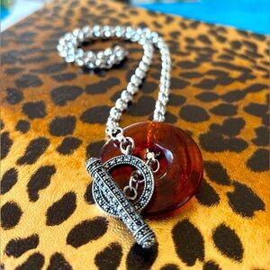 Marcasite and tortoise shell toggle necklace